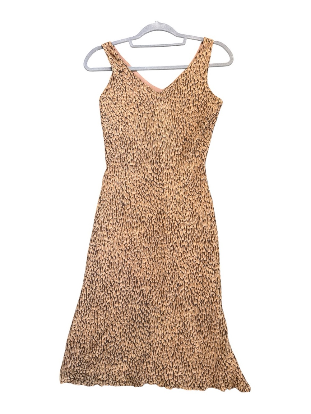 Ann Taylor Silk Tan/Brown Animal Print Sleeveless Midi Dress Size 6P Small Flaw - Picture 2 of 13